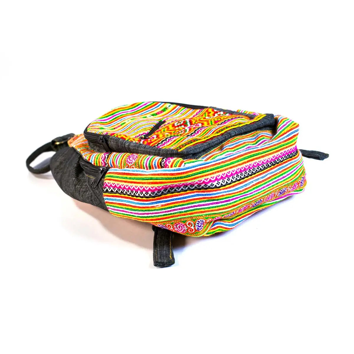Vindigo yellow hemp embroidered backpack bottom angle view