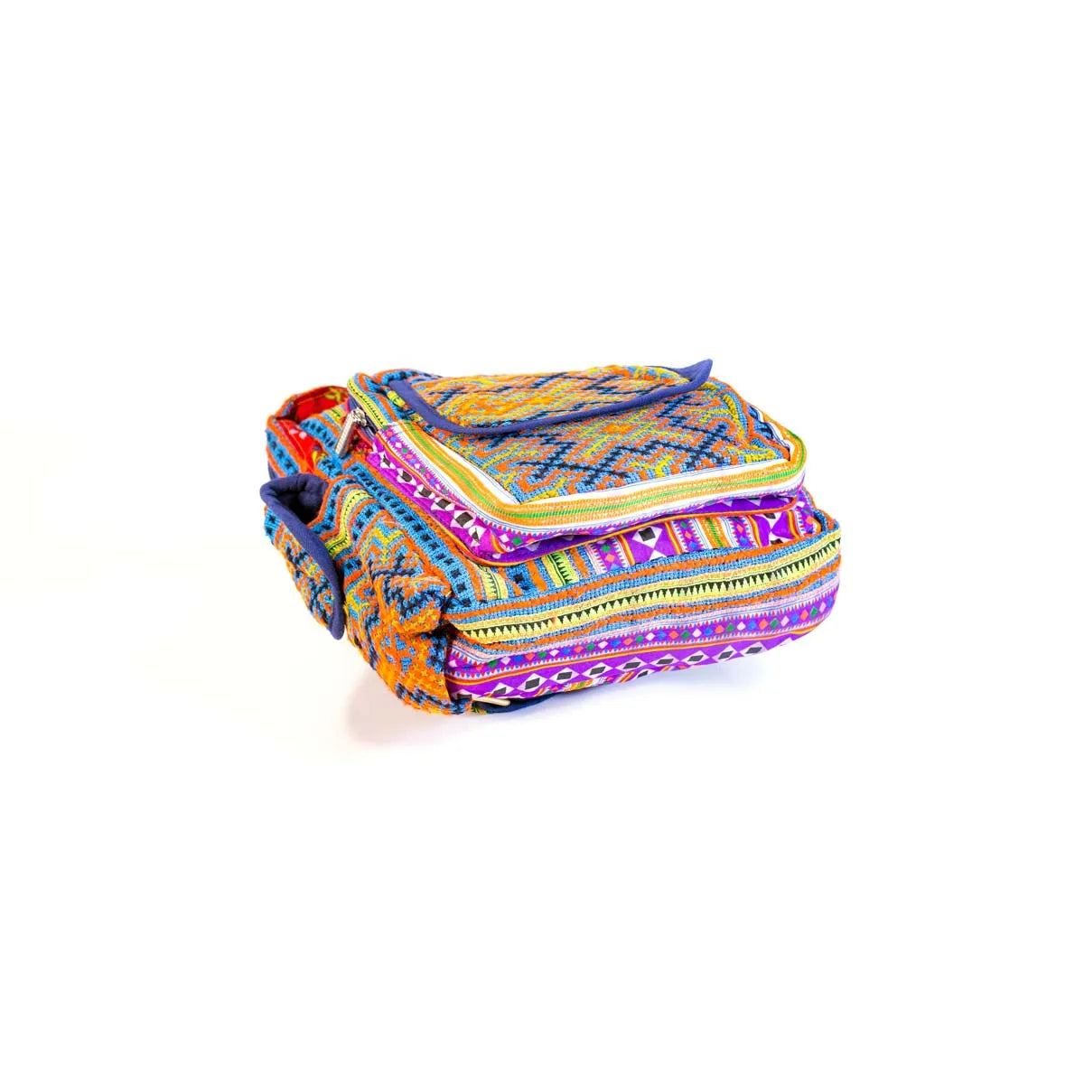 Vindigo ethnic hemp backpack multicolor pattern folded side angle