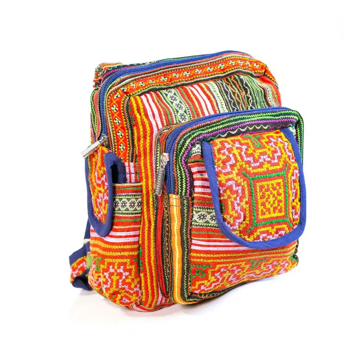 Vindigo crossbody orange linen tribal full front view