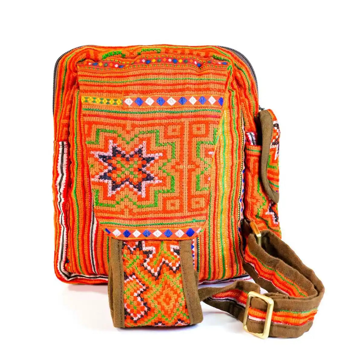 Vindigo crossbody orange linen star tribal full front view