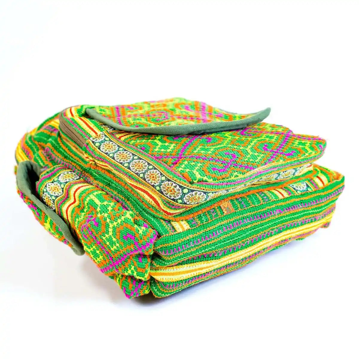 Vindigo crossbody green linen geometric tribal folded detail
