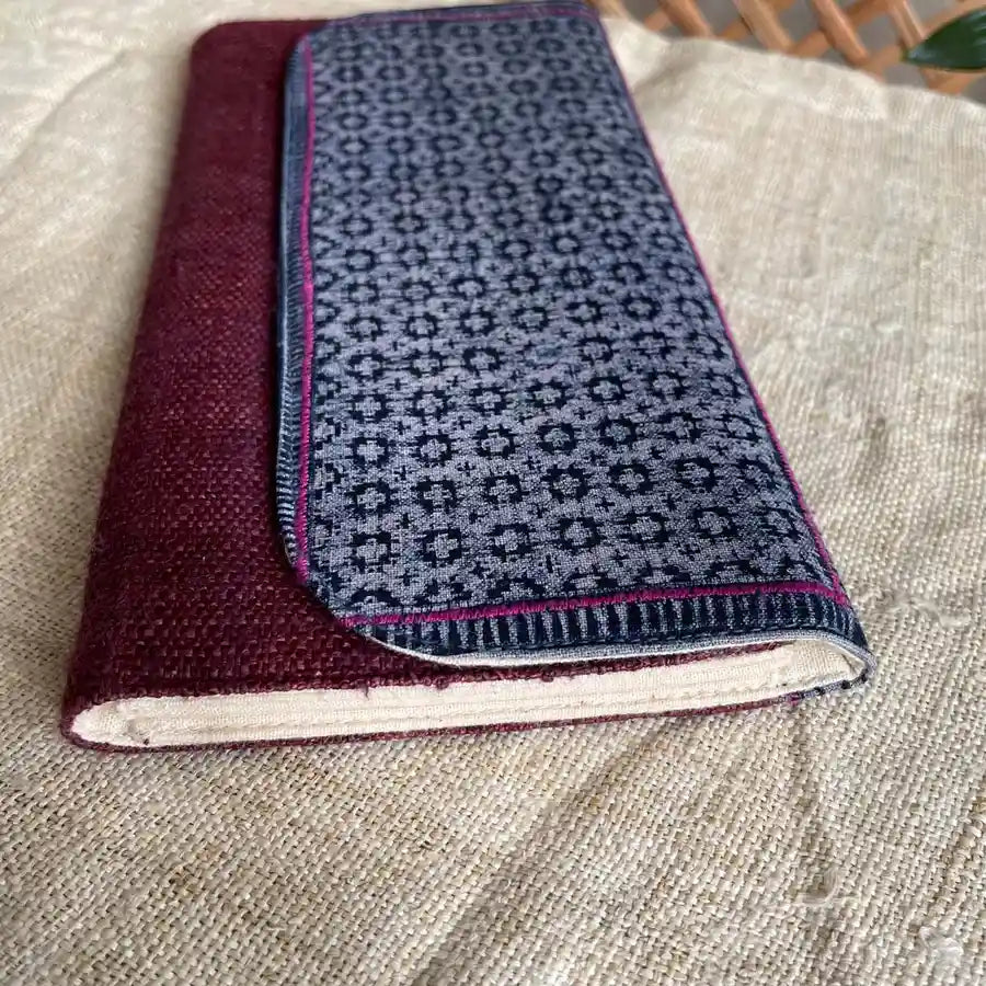 Vindigo long purse burgundy hemp geometric side view