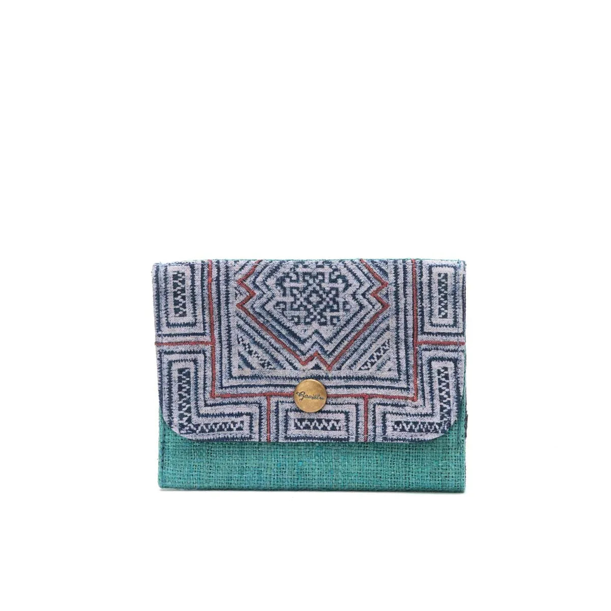 Vindigo handmade green base cardholder with intricate batik flap