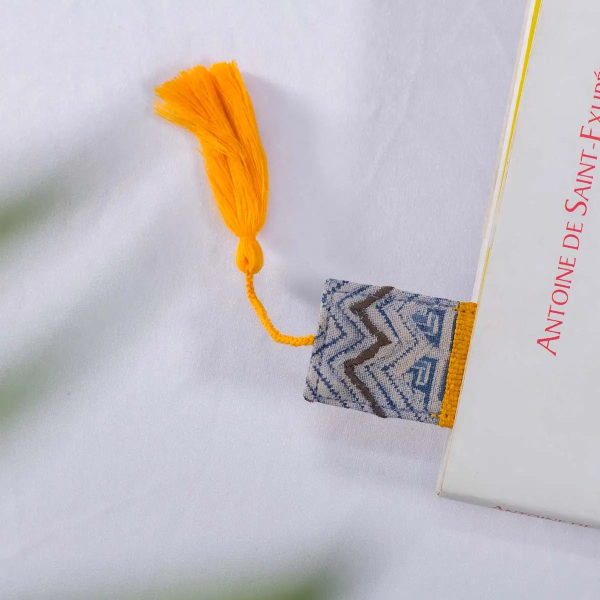 Vindigo handmade yellow hemp tribal design bookmark front view