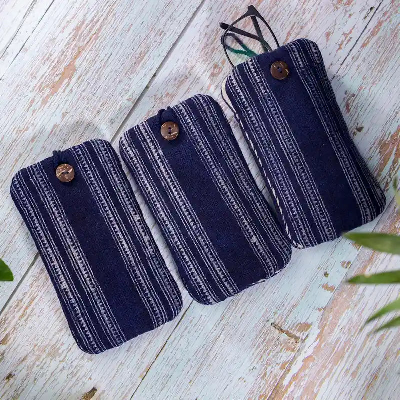 Vindigo phone cases in indigo striped hemp, group view