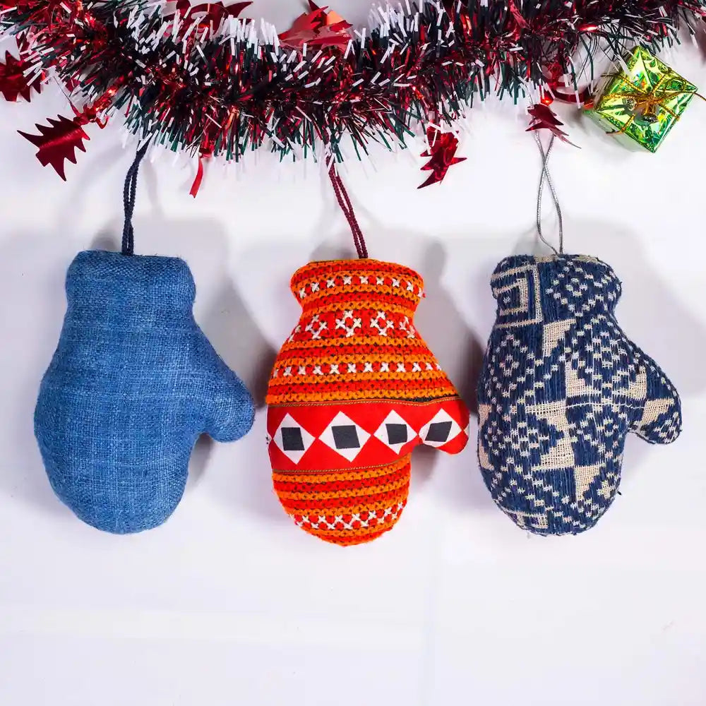Vindigo handmade tribal embroidered Christmas ornaments in mixed colors