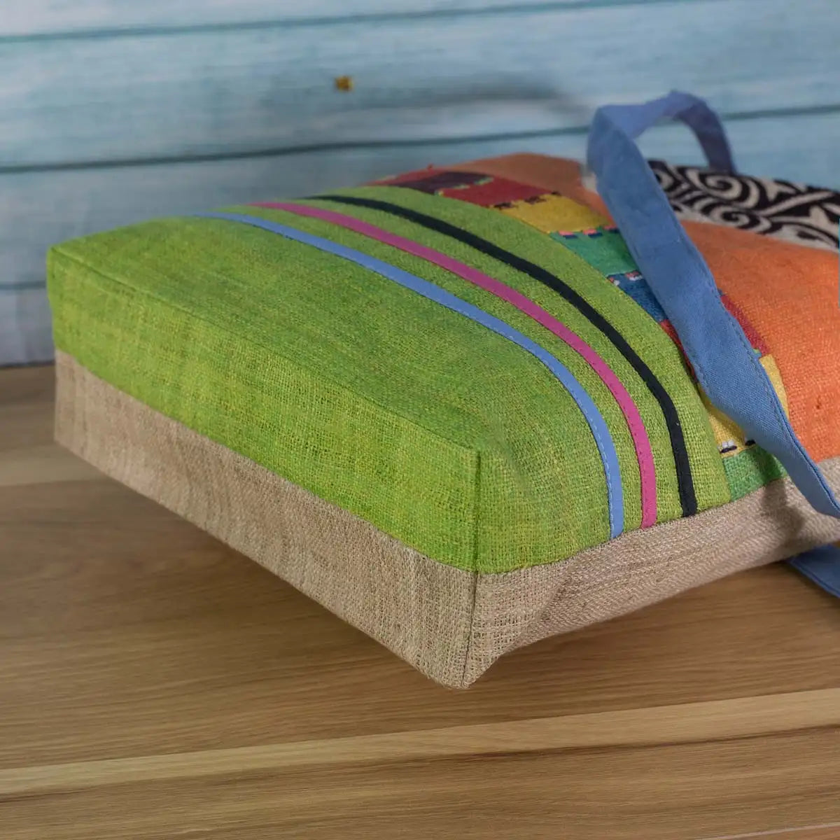 Vindigo shoulder bag orange hemp colorful stripe base and bottom view