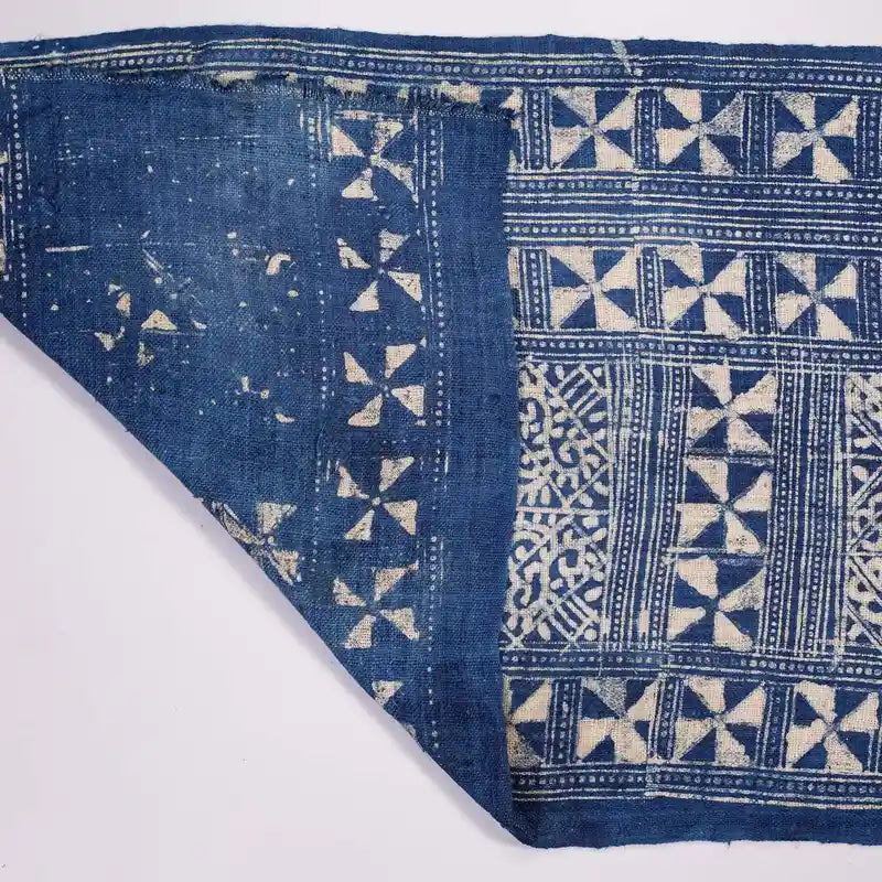 Vindigo indigo tribal triangle fabric roll folded side view