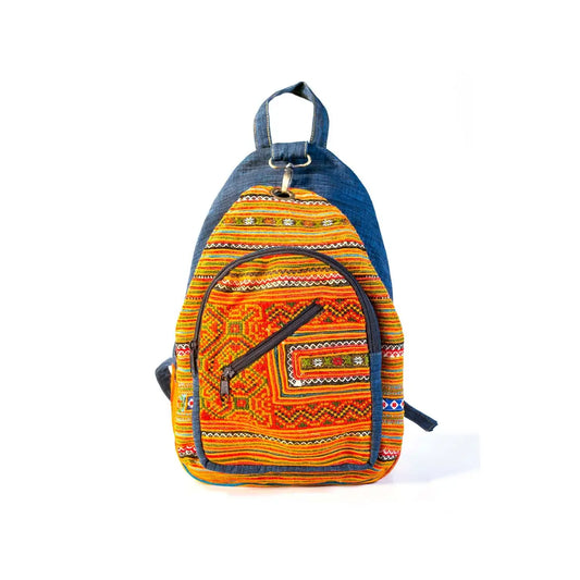 Vindigo orange hemp embroidered backpack front view