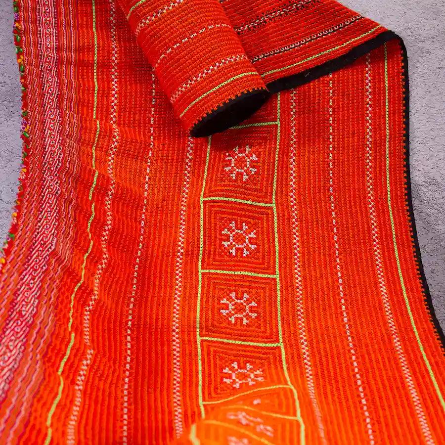 Vindigo handmade red hemp fabric roll with traditional stitching
