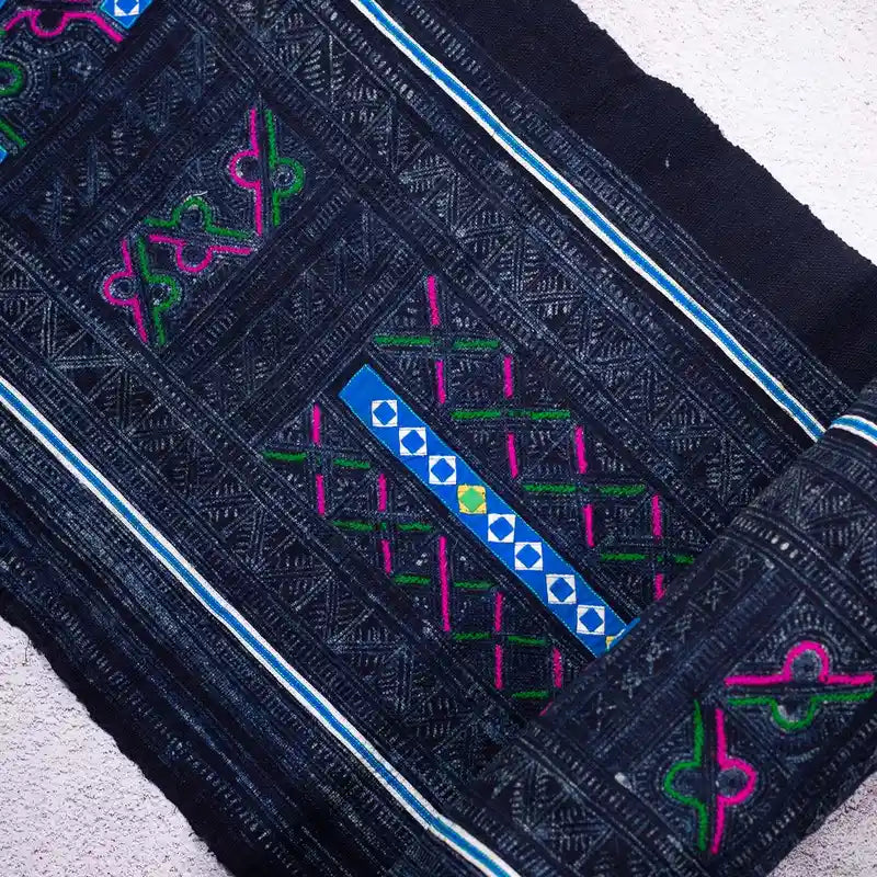 Vindigo black vintage embroidery panel close-up view
