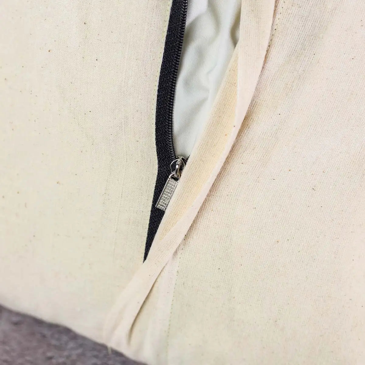 Vindigo blue hemp cushion cover backside with zipper opening