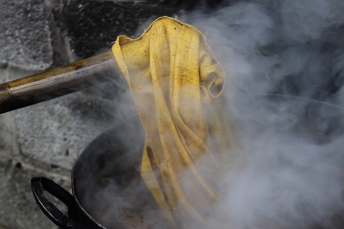 Raw hemp fabric, natural color in YELLOW