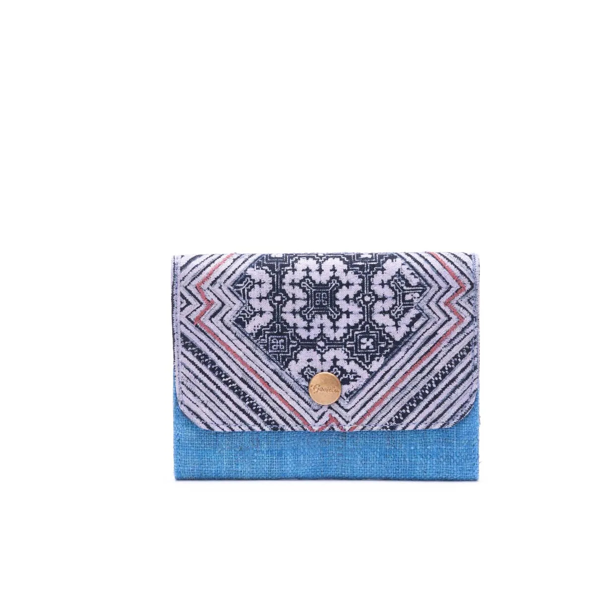 Vindigo indigo batik cardholder with V-shaped flap front view