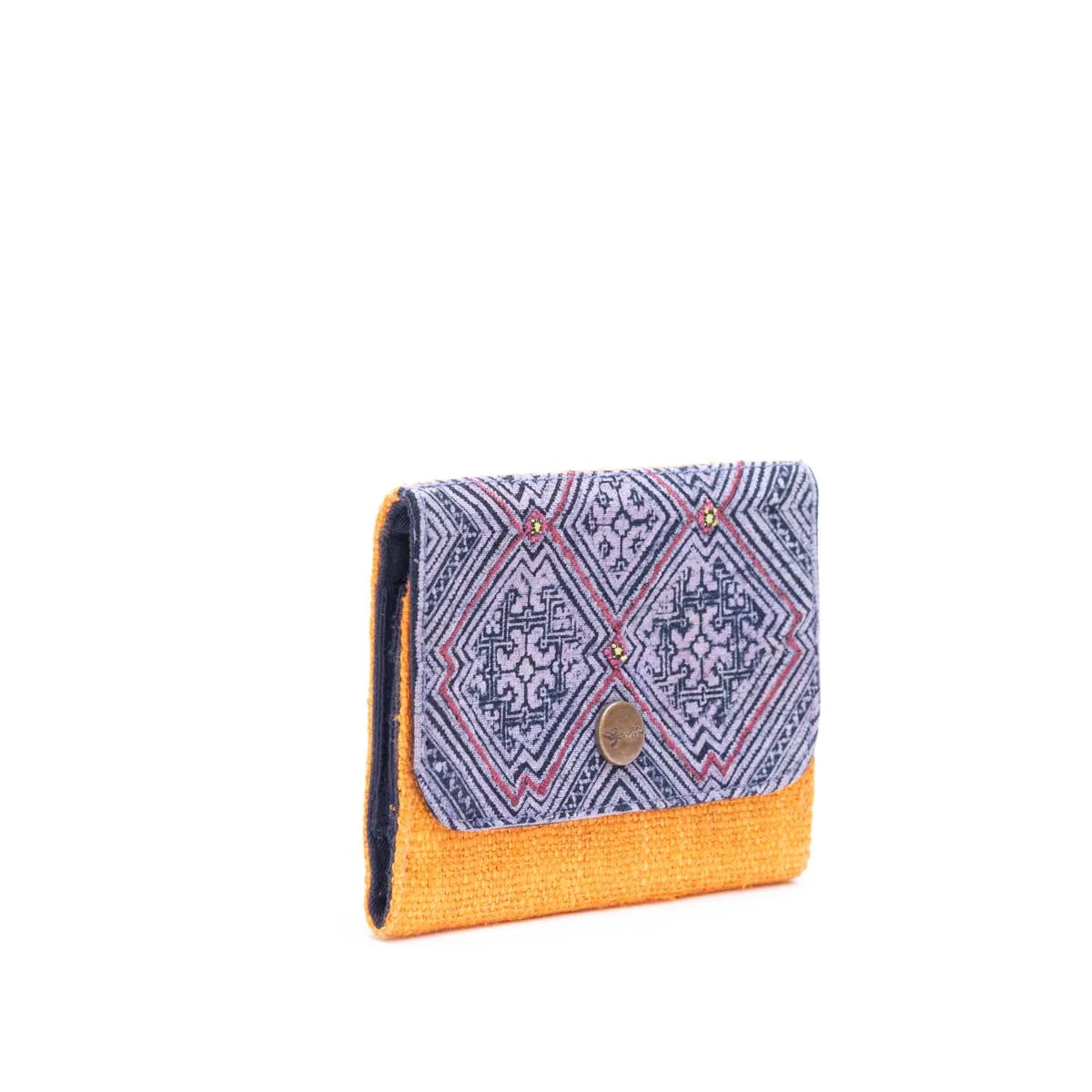 Vindigo tribal batik wallet side angle with hand-dyed pattern