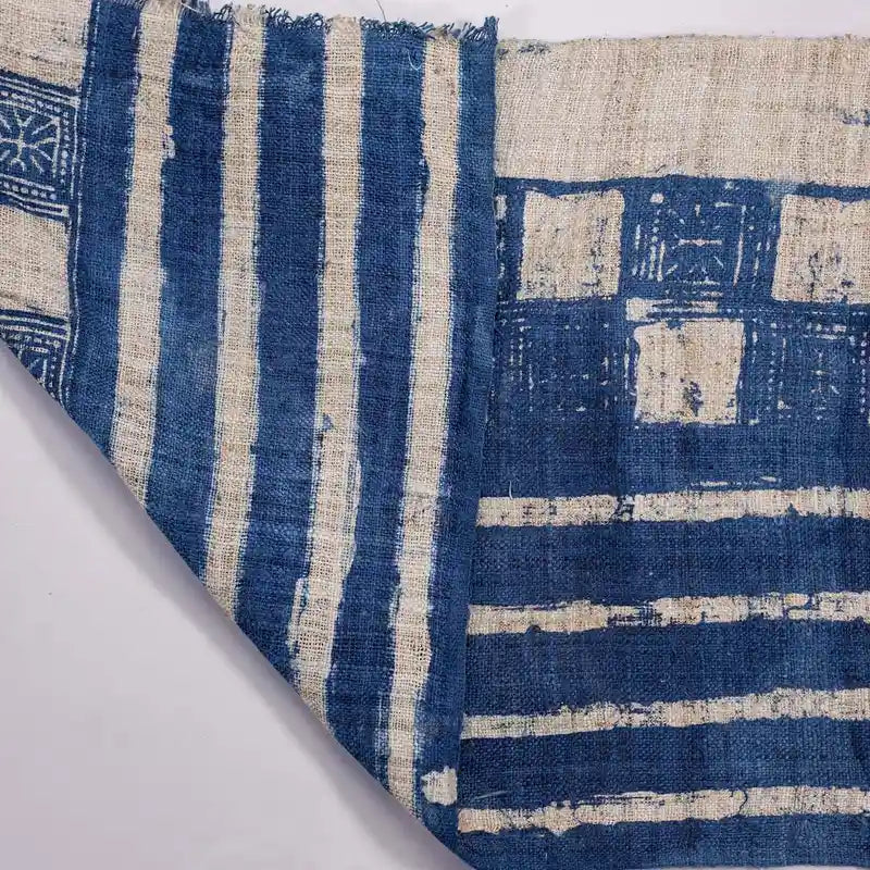 Vindigo indigo striped check fabric roll double folded view