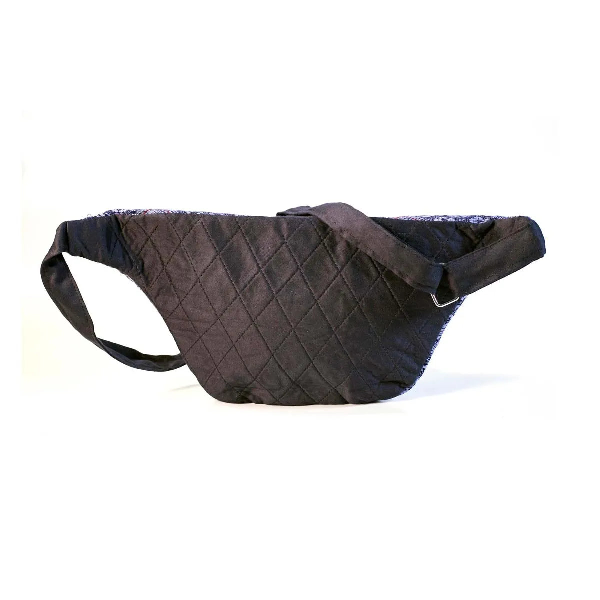 Vindigo purple hemp waist bag back view with black strap