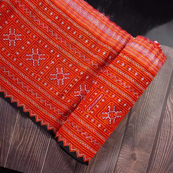 Vindigo handmade red hemp tribal fabric folded side angle