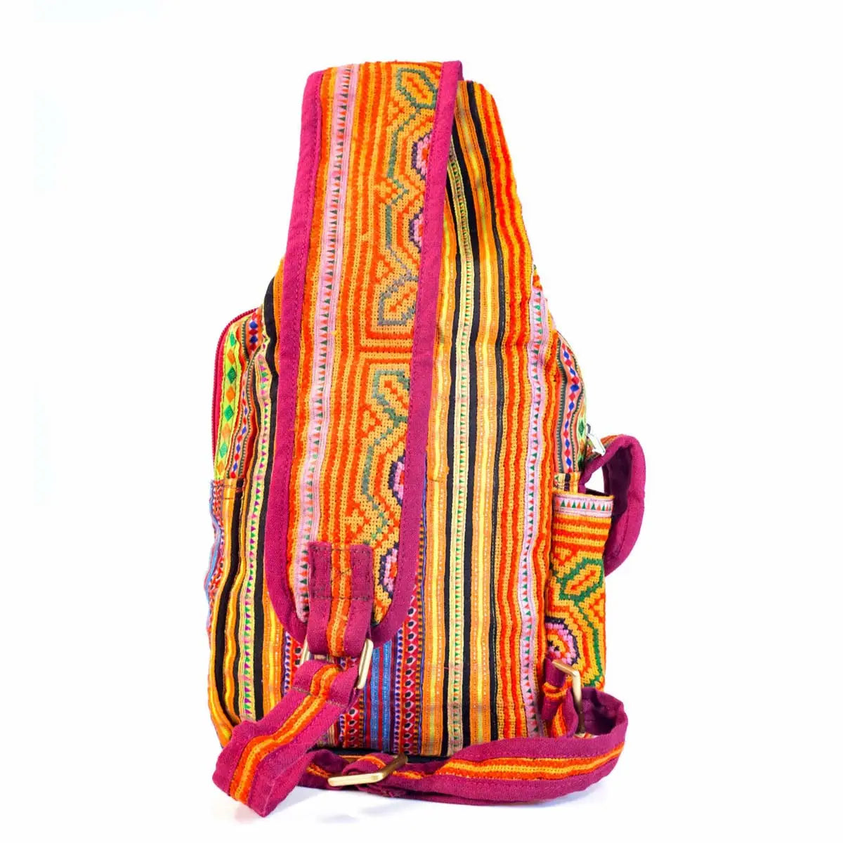 Vindigo crossbody yellow linen spiral tribal back view
