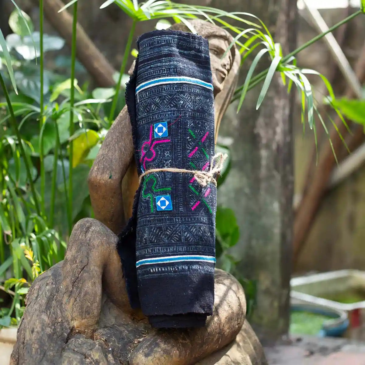 Vindigo Hmong vintage fabric roll outdoor lifestyle photo on tree