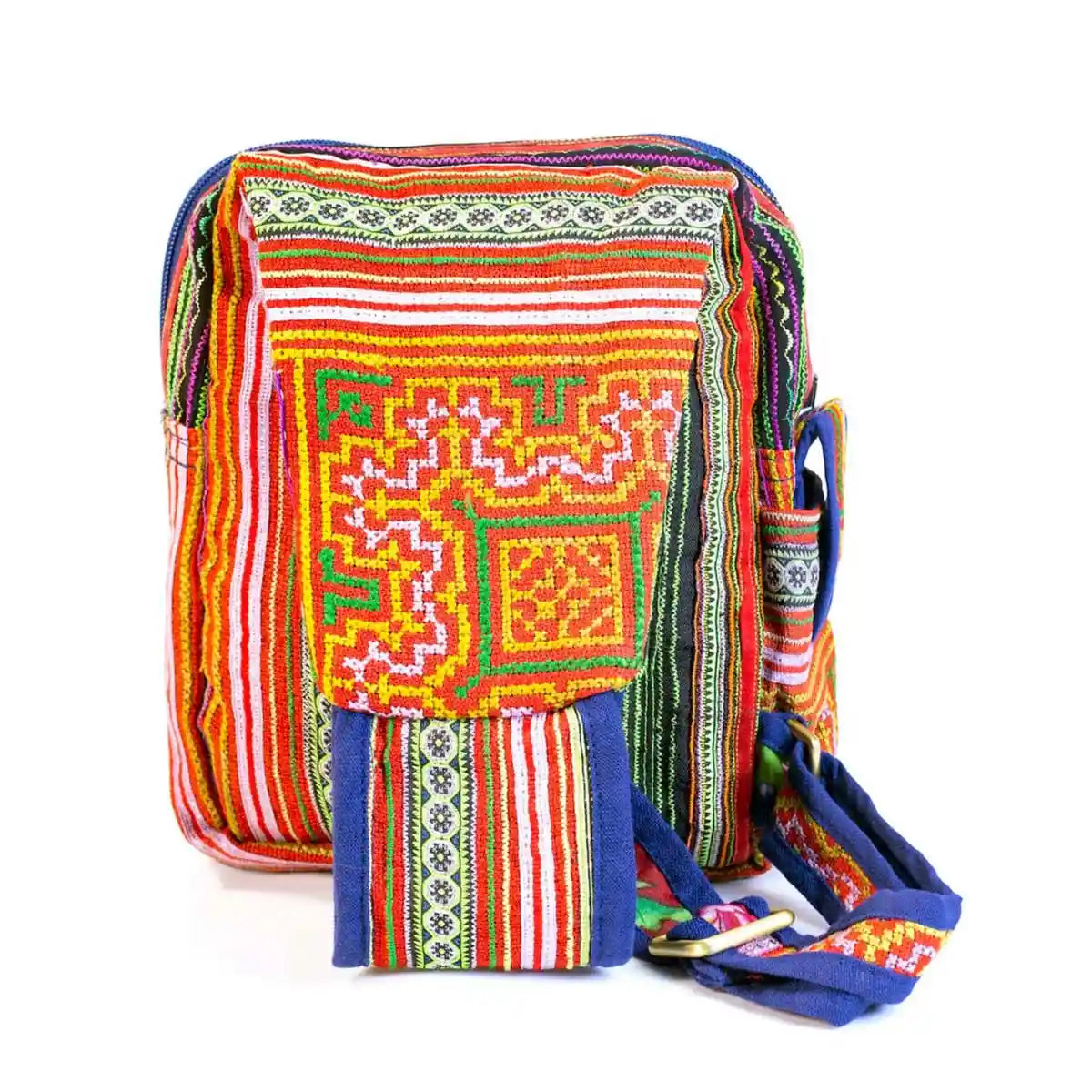 Vindigo crossbody orange linen tribal back view