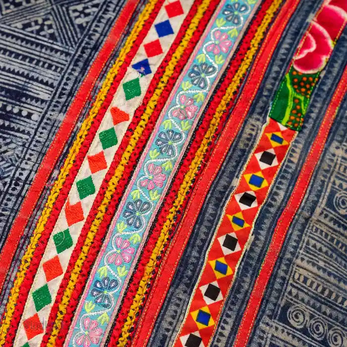 Vindigo cushion cover grey H’mong batik cross-stitch embroidery detail