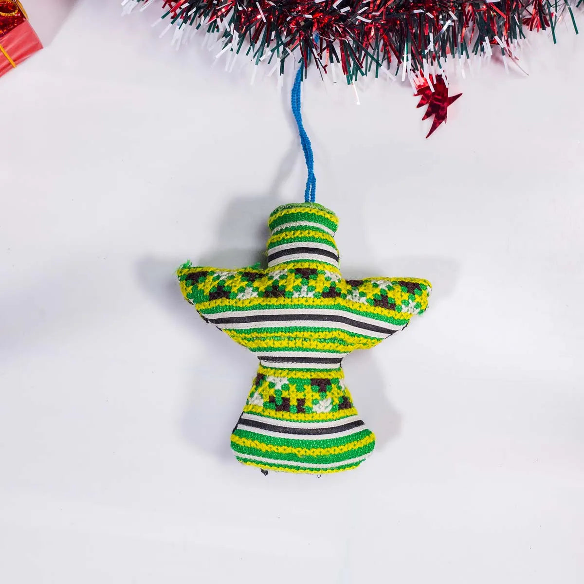 Vindigo green tribal embroidered bell-shaped ornament hanging display