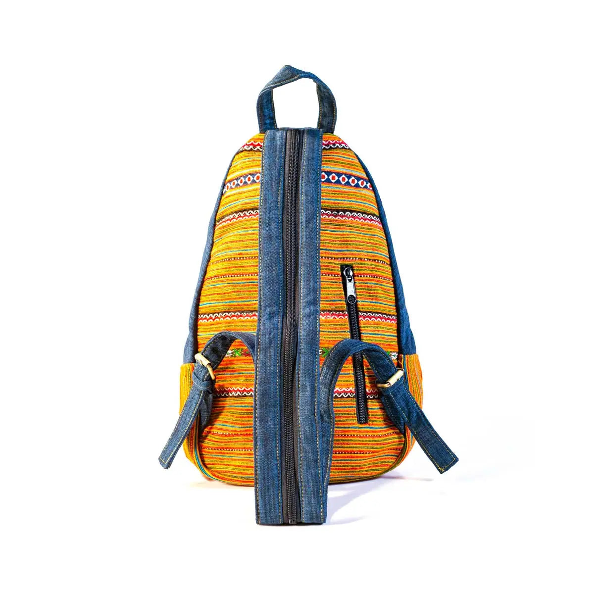 Vindigo orange hemp embroidered backpack back view