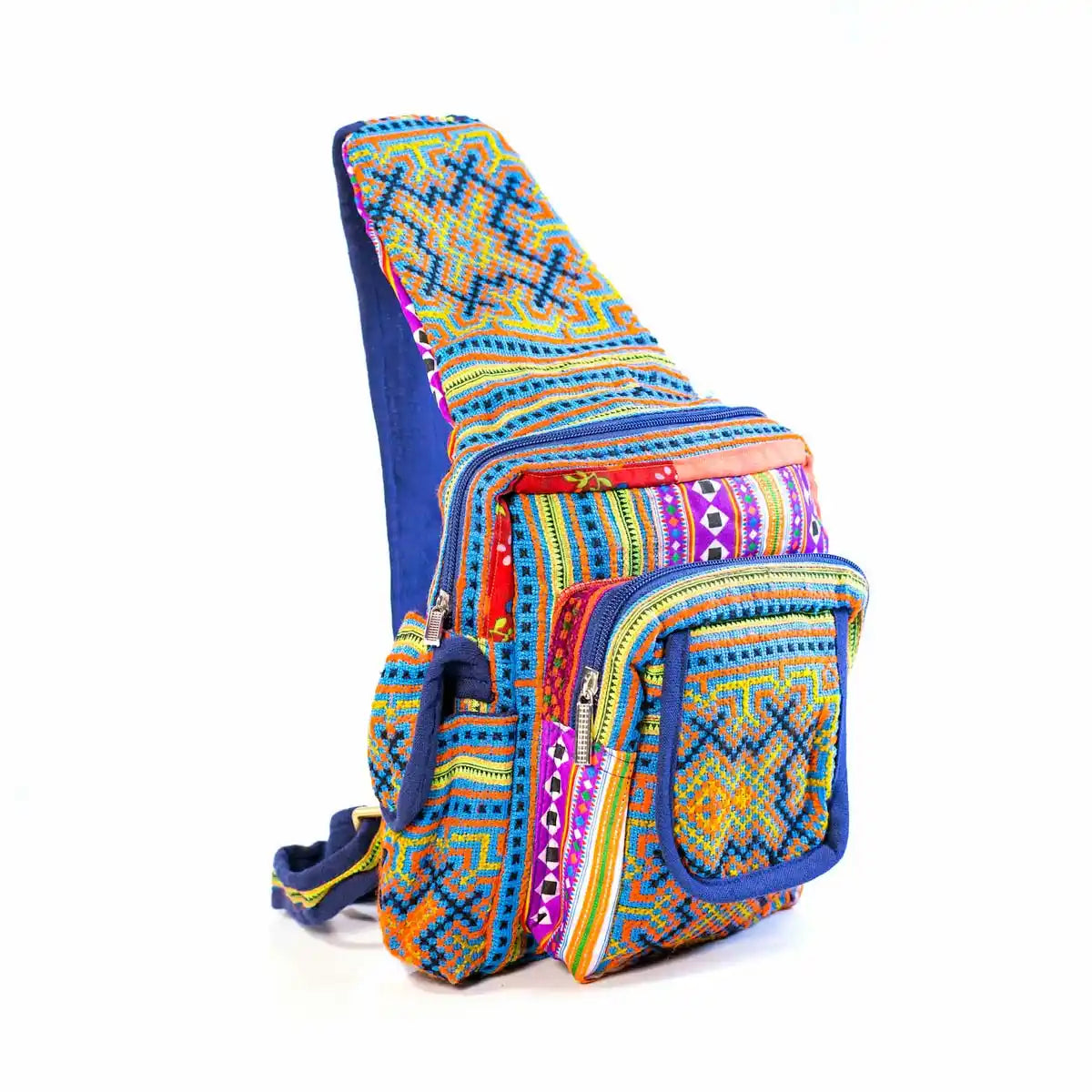 Vindigo multicolor hemp tribal backpack upright front design