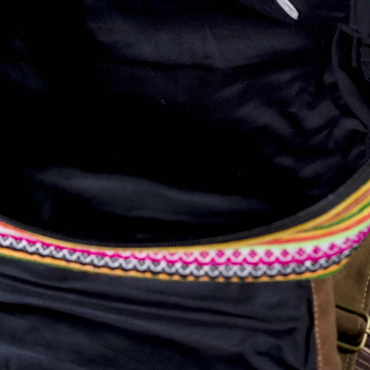 Vindigo red embroidered cotton backpack interior view