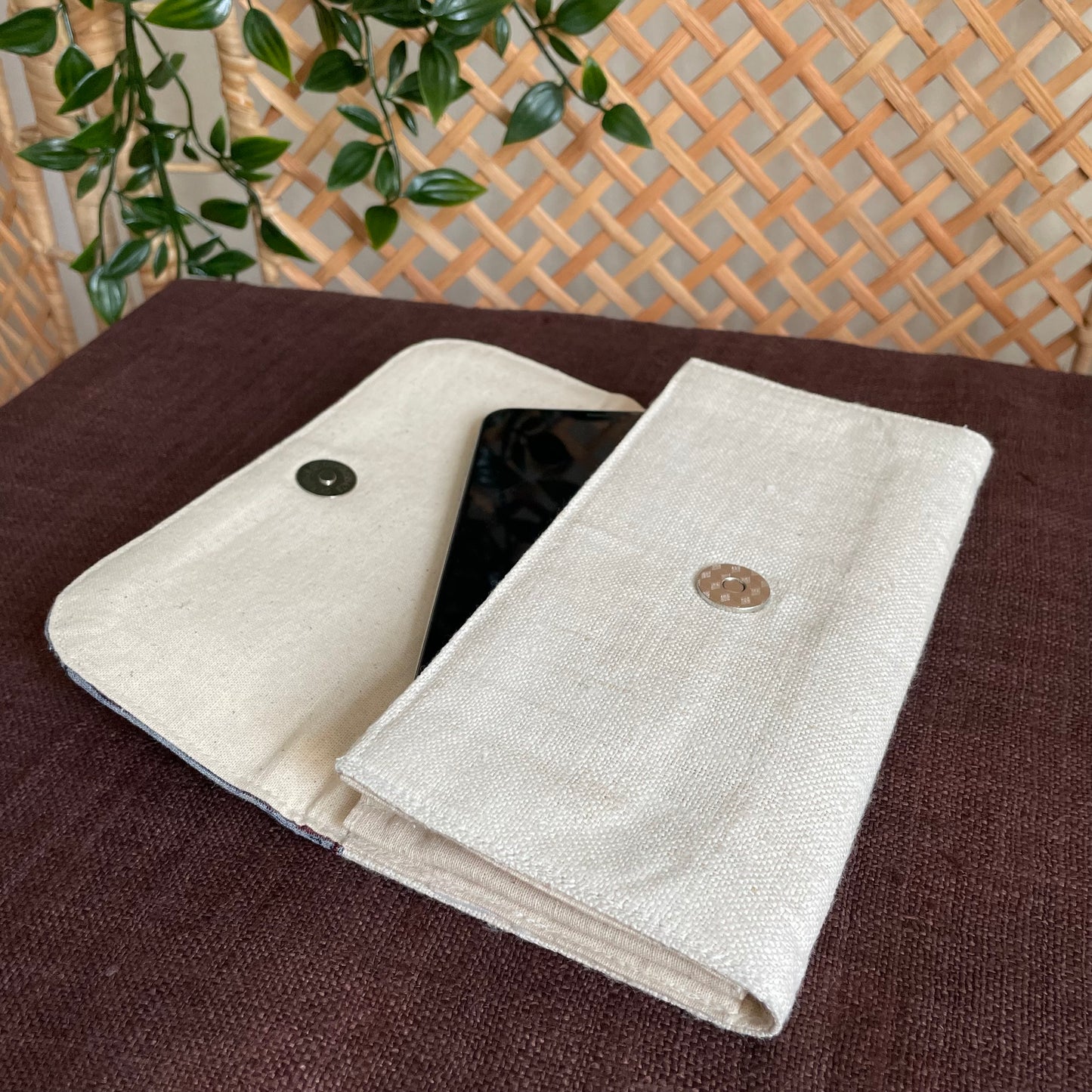 White long purse, Hemp fabric, Indigo Batik fabric, H'mong pattern