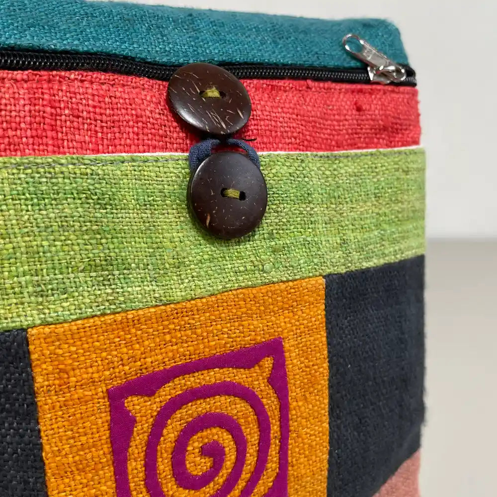 Pink pattern on orange patch - Hemp crossbody bag