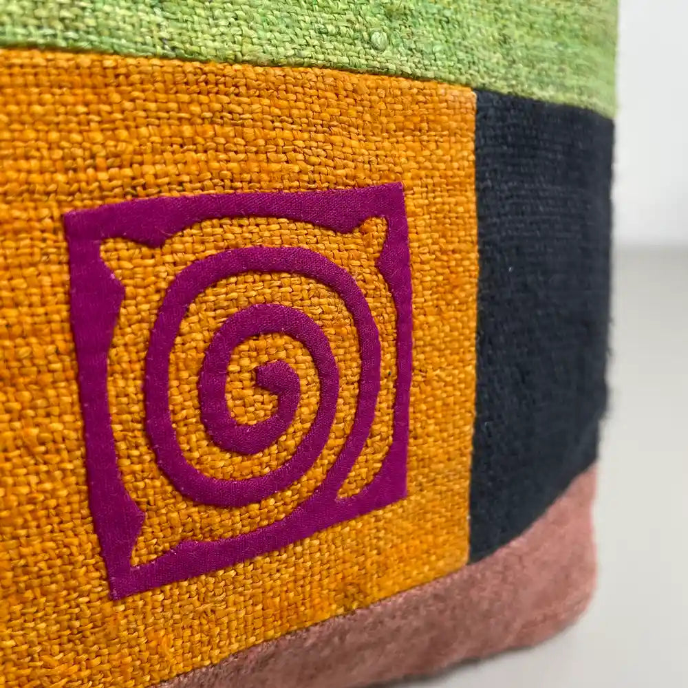 Pink pattern on orange patch - Hemp crossbody bag