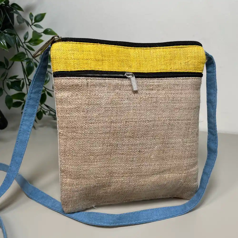 White pattern on purple patch- Hemp crossbody bag