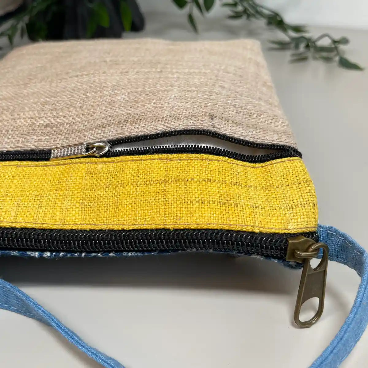 White pattern on purple patch- Hemp crossbody bag