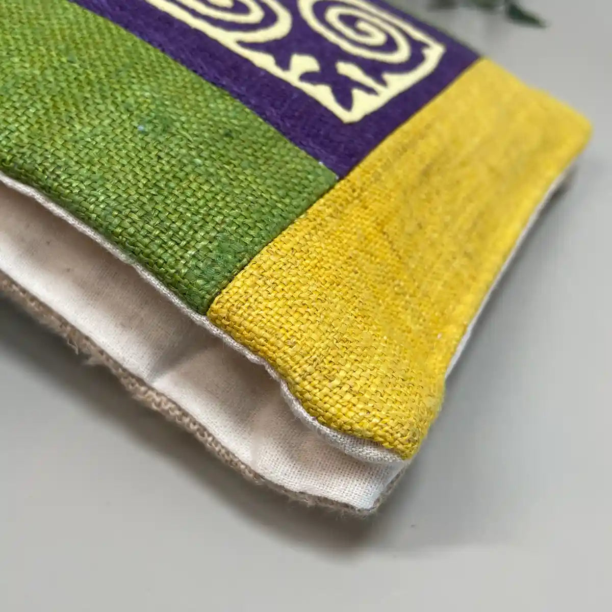 White pattern on purple patch- Hemp crossbody bag