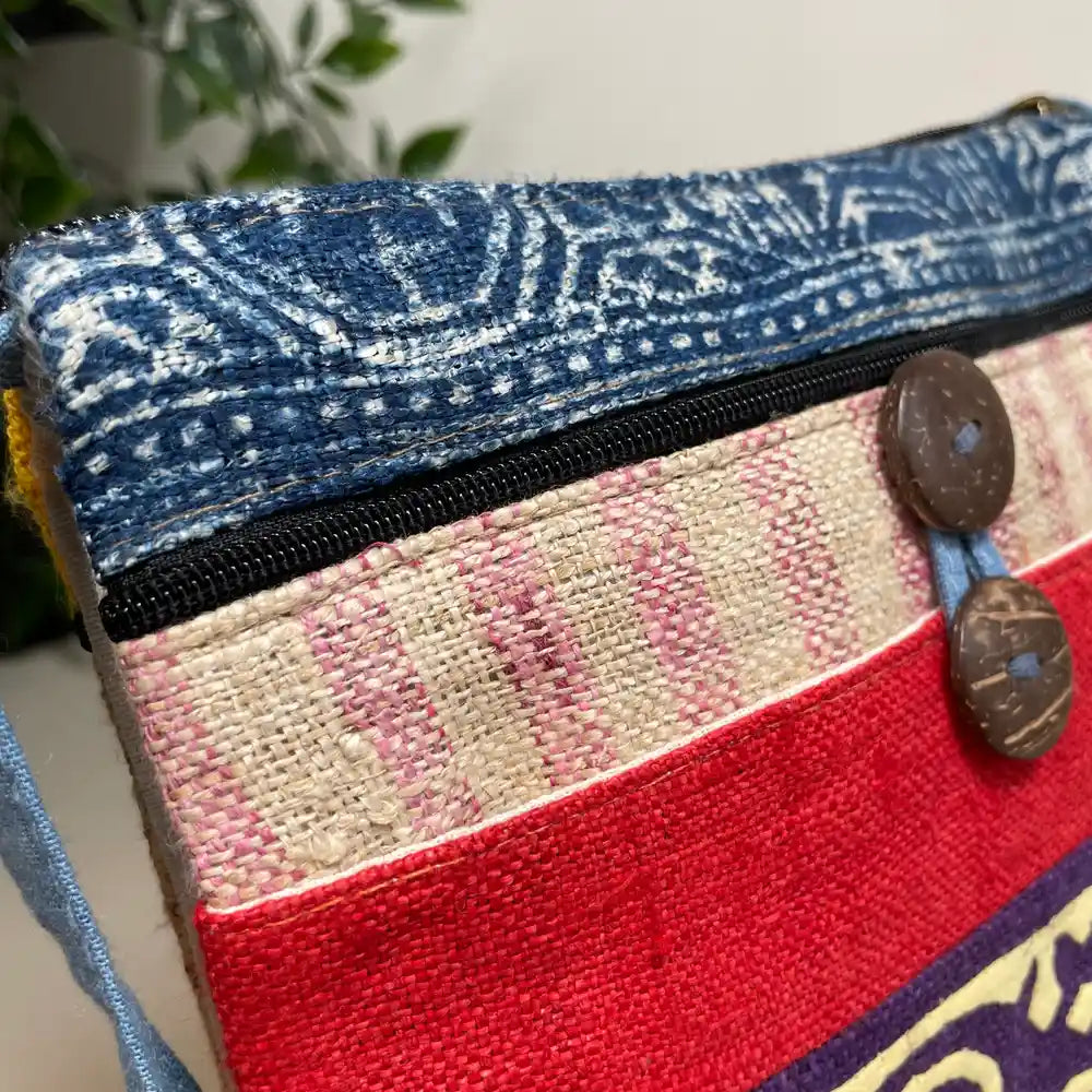 White pattern on purple patch- Hemp crossbody bag