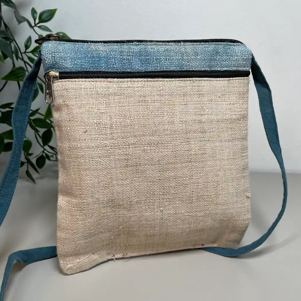 Purple pattern, black patches - Hemp crossbody bag