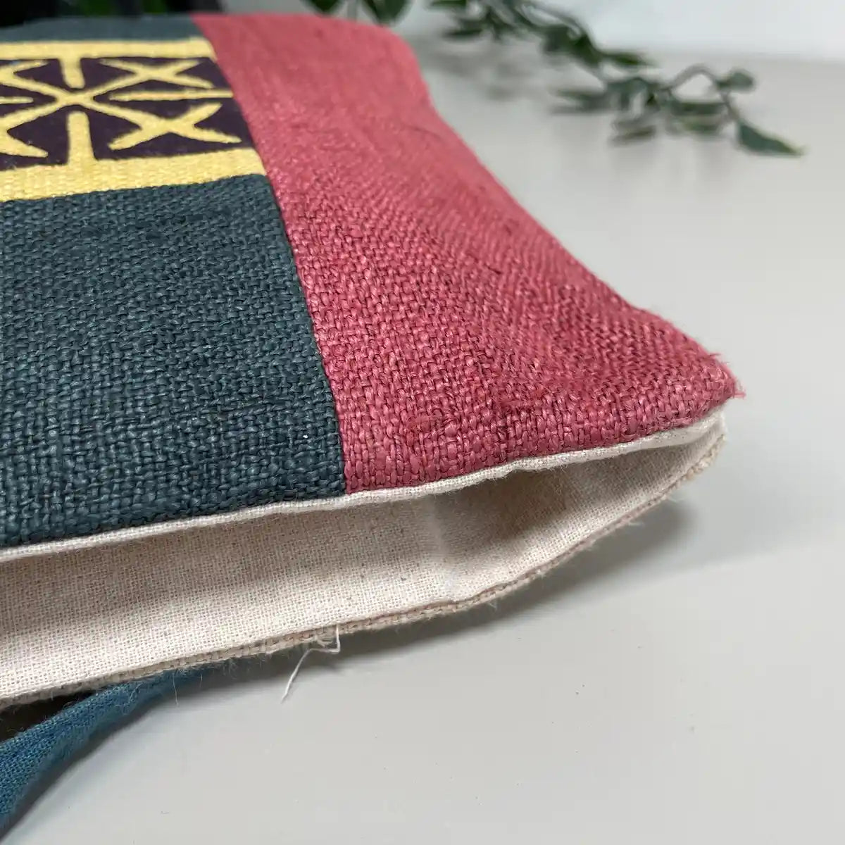 Purple pattern, black patches - Hemp crossbody bag