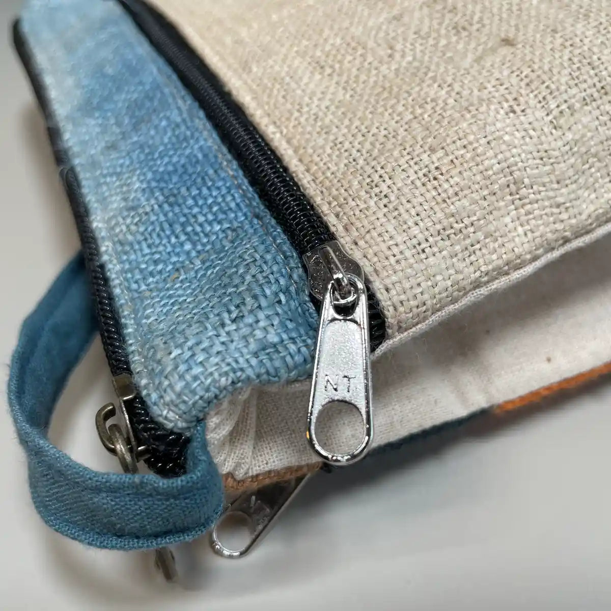 Purple pattern, black patches - Hemp crossbody bag