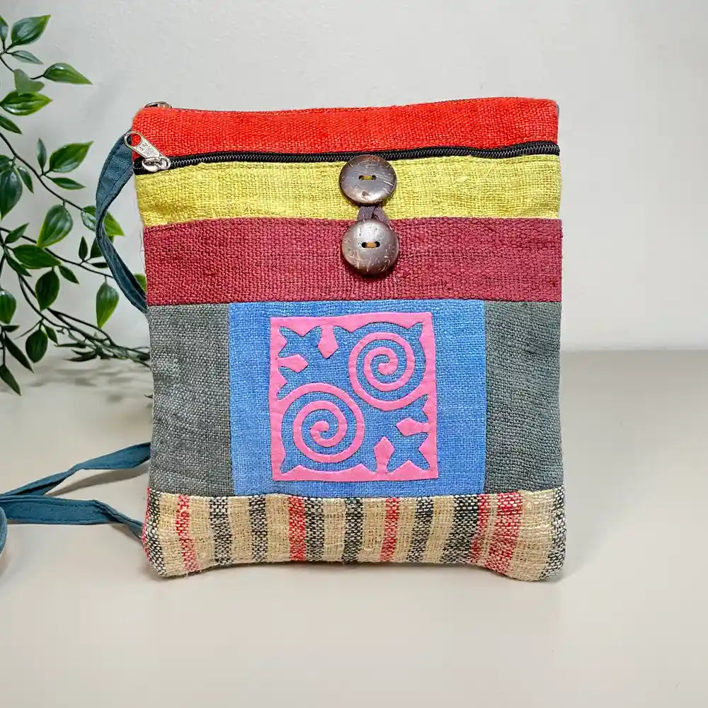 Light pink pattern with bright stripes- Hemp crossbody bag