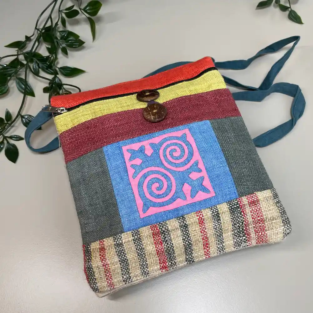 Light pink pattern with bright stripes- Hemp crossbody bag