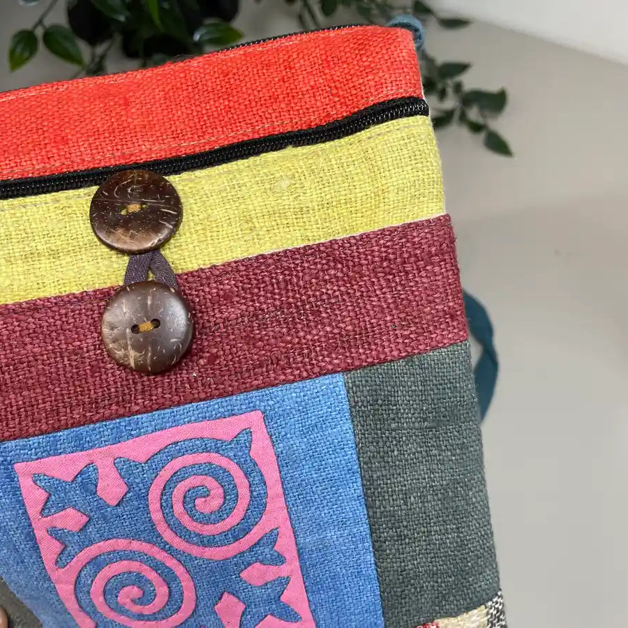 Light pink pattern with bright stripes- Hemp crossbody bag