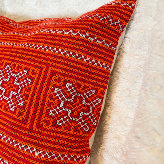 Cross-stitched embroidery cushion cover, snowflake pattern, authentic tribal fabric