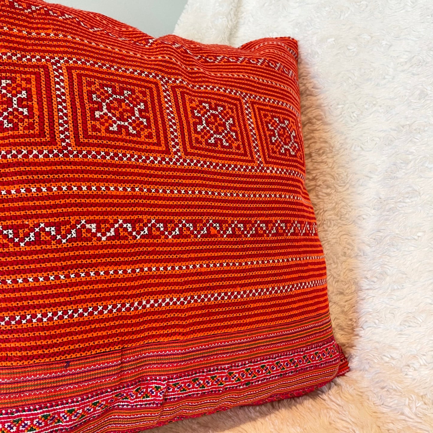 Cross-stitched embroidery cushion cover, handmade fabric, authentic tribal fabric