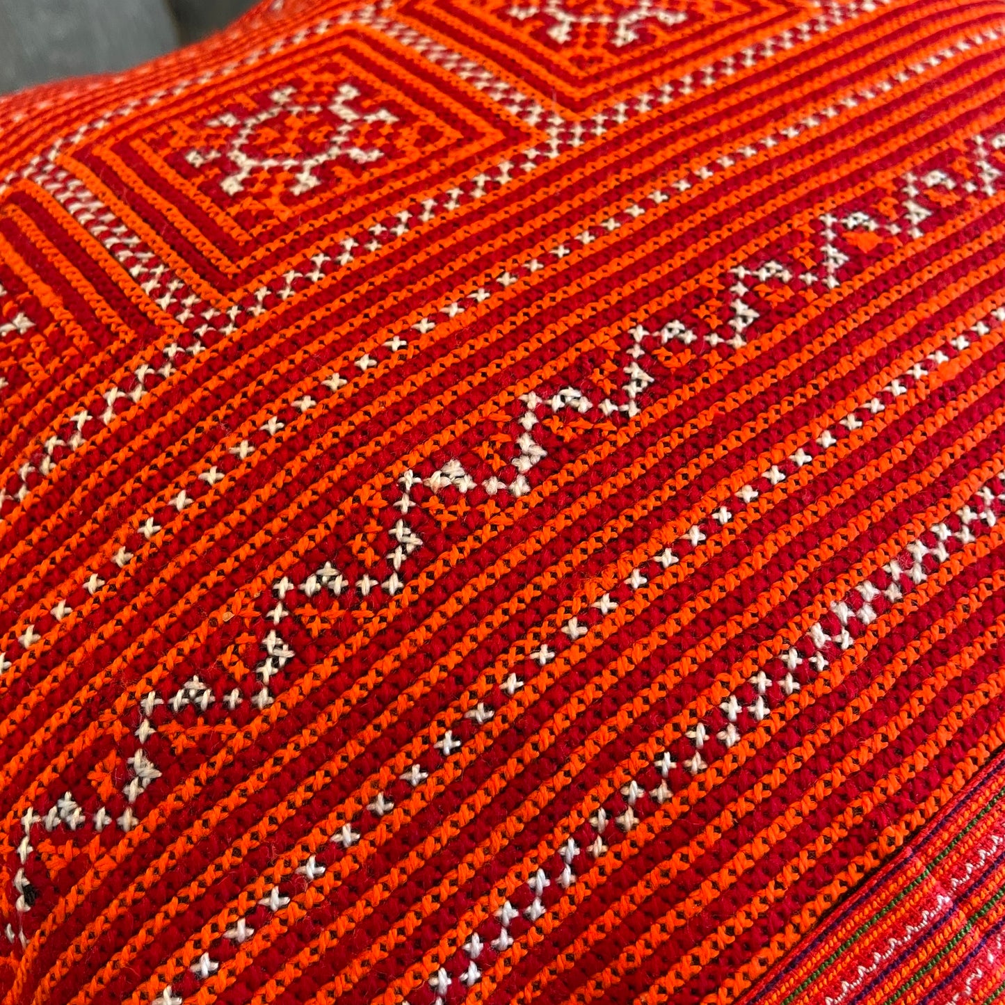 Cross-stitched embroidery cushion cover, handmade fabric, authentic tribal fabric