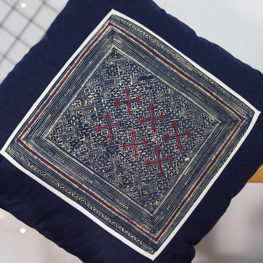 Blå Cushion Cover, H' vintage batik trasa, kors mönster
