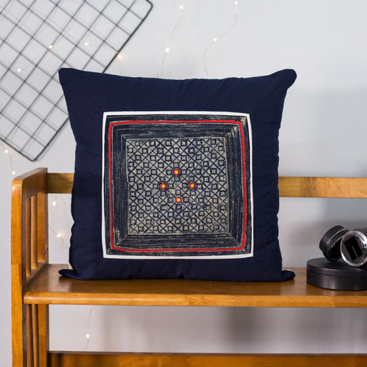 Blå Cushion Cover, H' vintage batik trasa, 4-punktsmönster