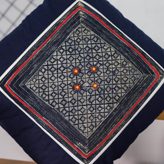 Blå Cushion Cover, H' vintage batik trasa, 4-punktsmönster