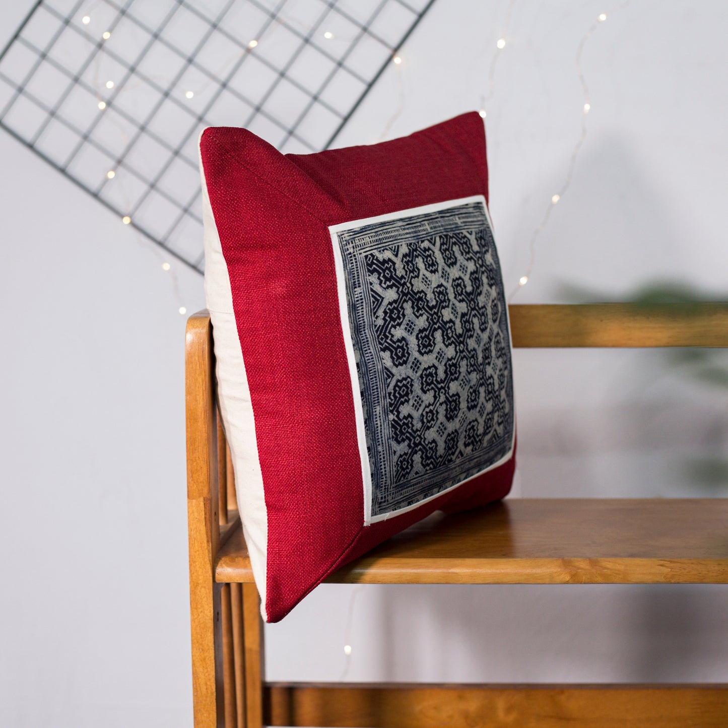 Unique pattern, Red Cushion Cover, H'mong vintage cloth, batik painting pattern